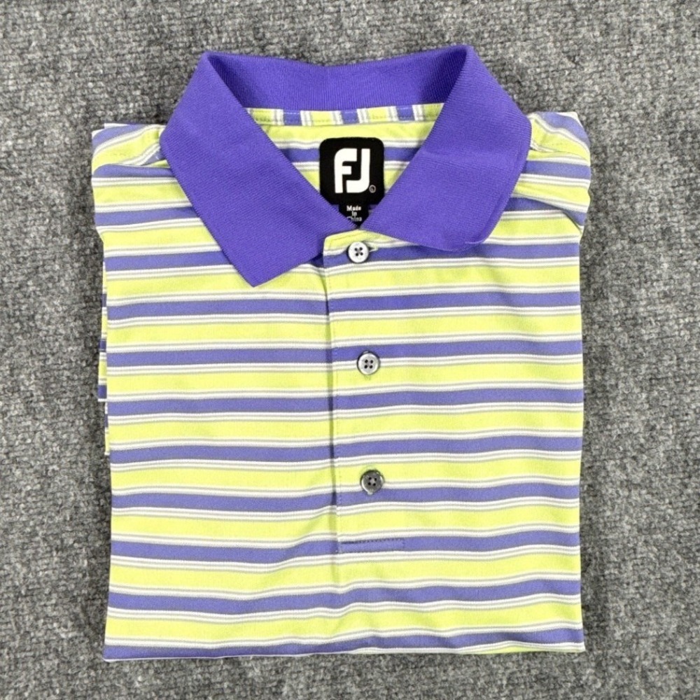 FootJoy ProDry Mens Large Golf Polo Shirt Striped Purple Lime Teravista Club